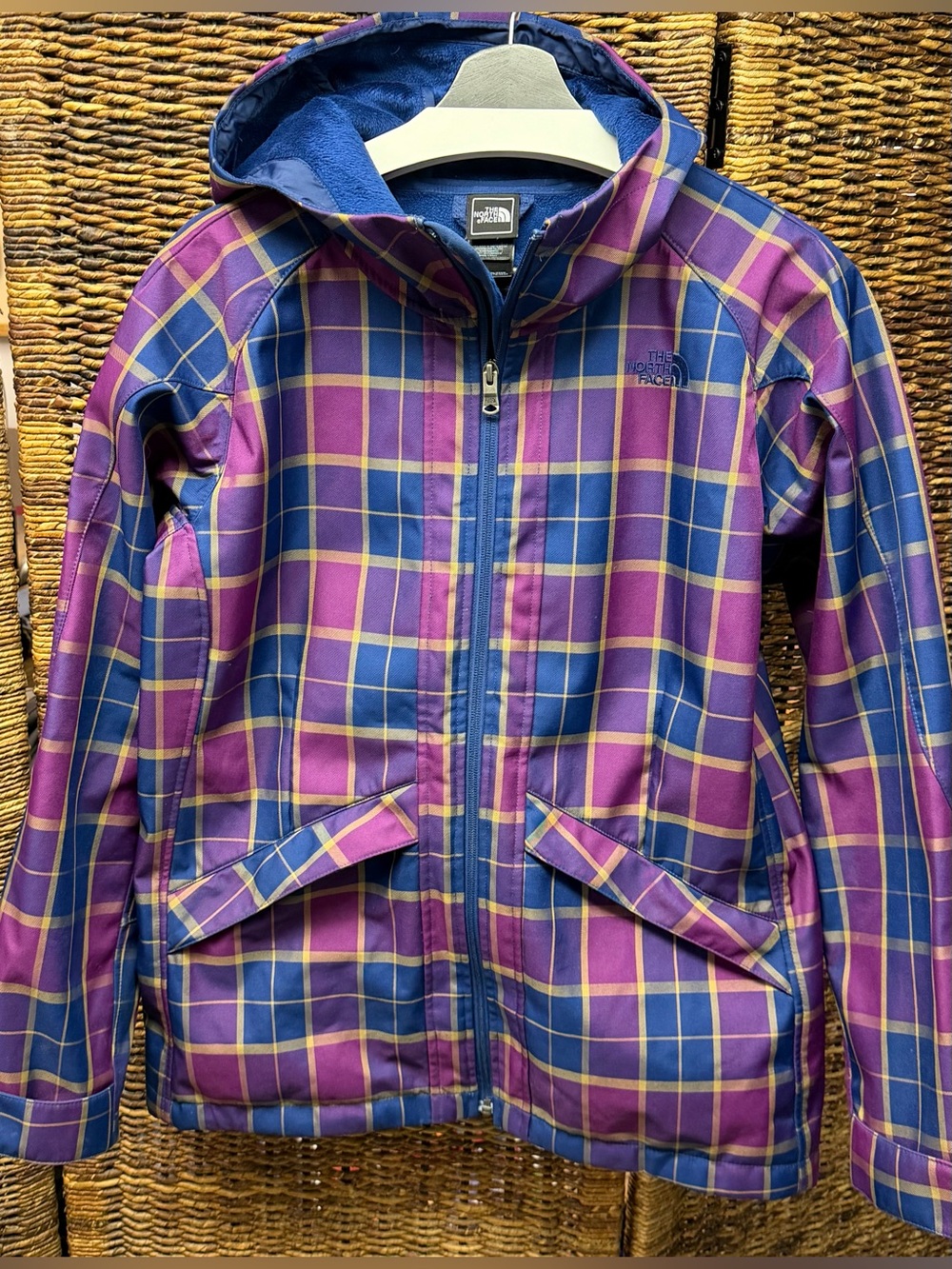 The North Face Womens Plaid- Plum & Blue- Hooded Jacket- Mid‎ Weight, Medium